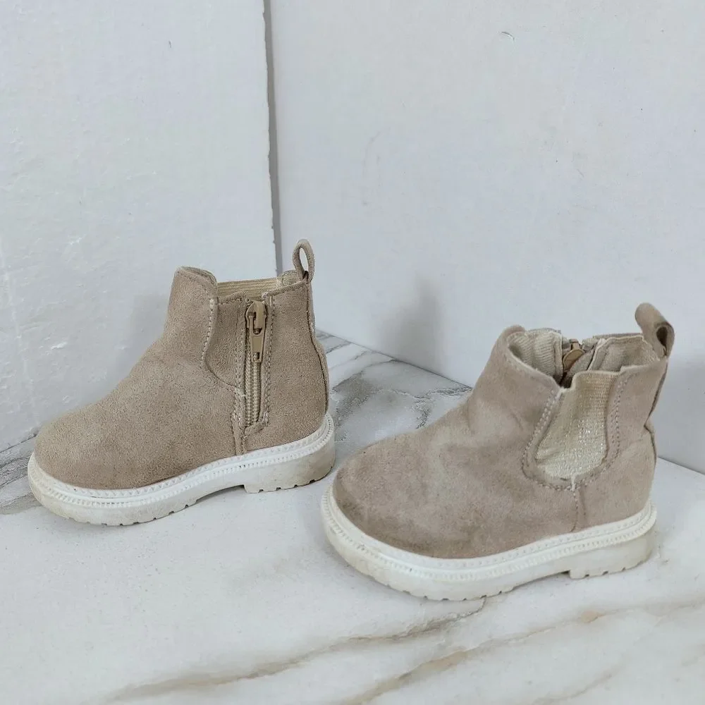 First Steps Baby Infant Tan Faux Suede Slip On Chelsea Ankle Boots, Sz 4